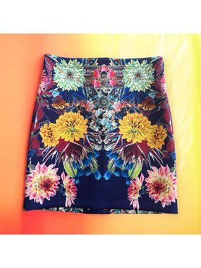 CLOVER CANYON Floral Scuba Mini Skirt Size XS